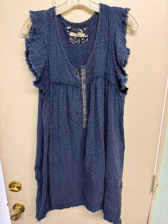 Free People Tops - Free People Blue and White Strip Sleeveless Tunic